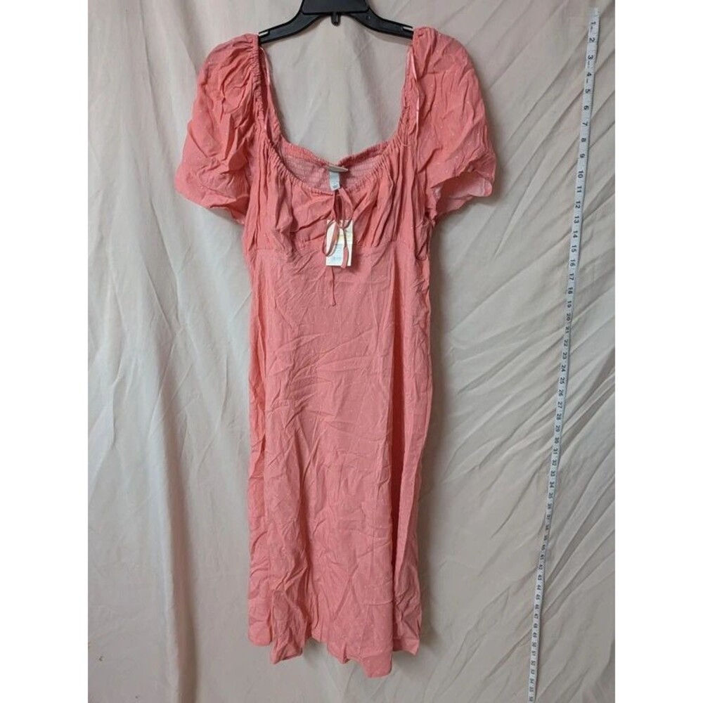 NWT A New Day Coral Pink Polka Dot Tie-Front Midi Sundress Size L